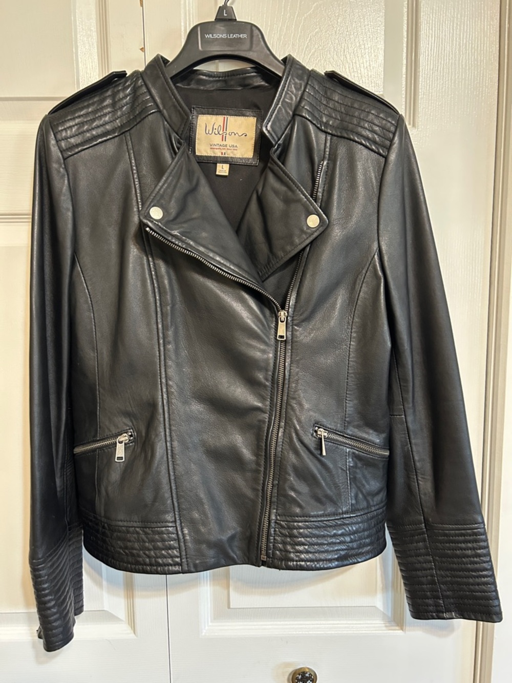 Wilsons Leather Black Quilted Moto-Style Leather Jacket
